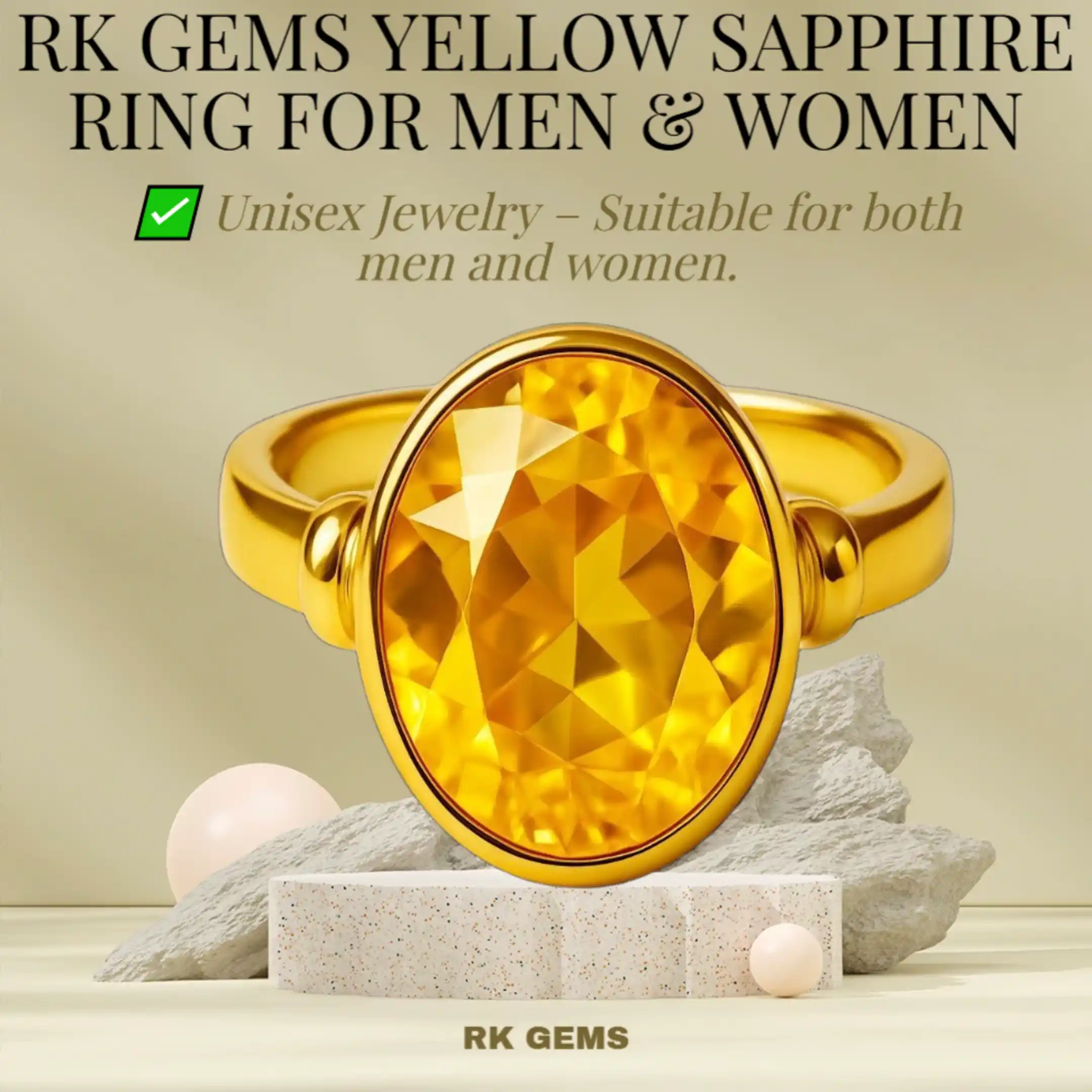Yellow Sapphire (Pukhraj) Stone Ring | Original Certified Gemstone for Jupiter Benefits | Stylish Astrology Ring For Men & Women.png